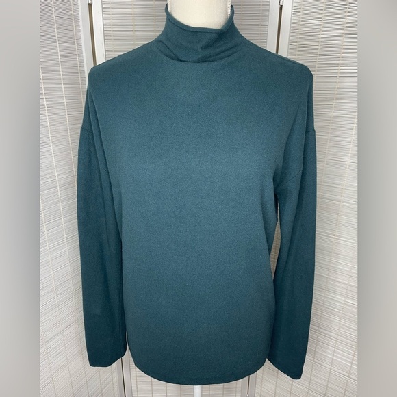 Vince Funnel Neck Teal Sweater Size S Thin Knit Cotton Blend - Picture 1 of 8